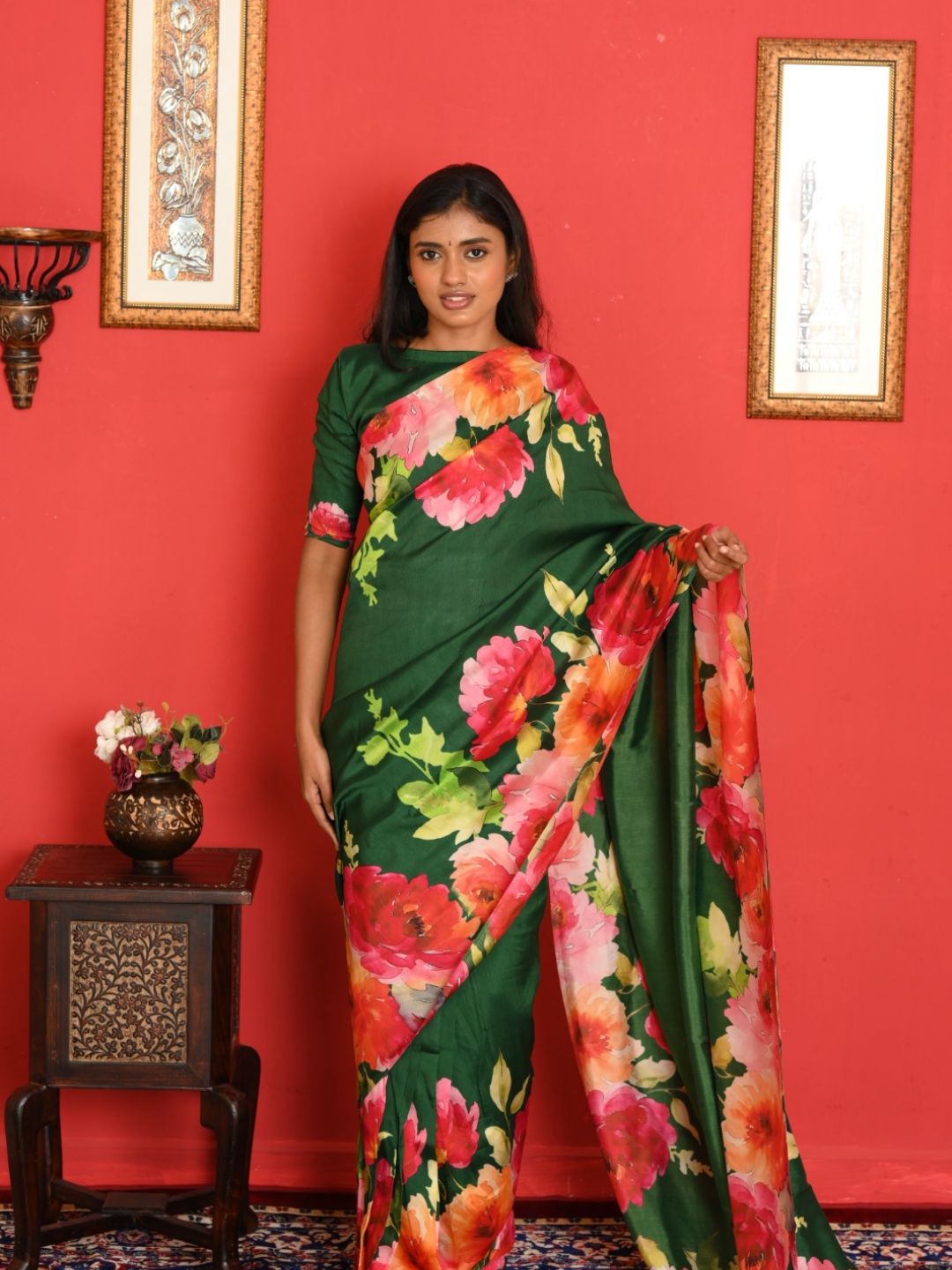 Green Floral Sarees