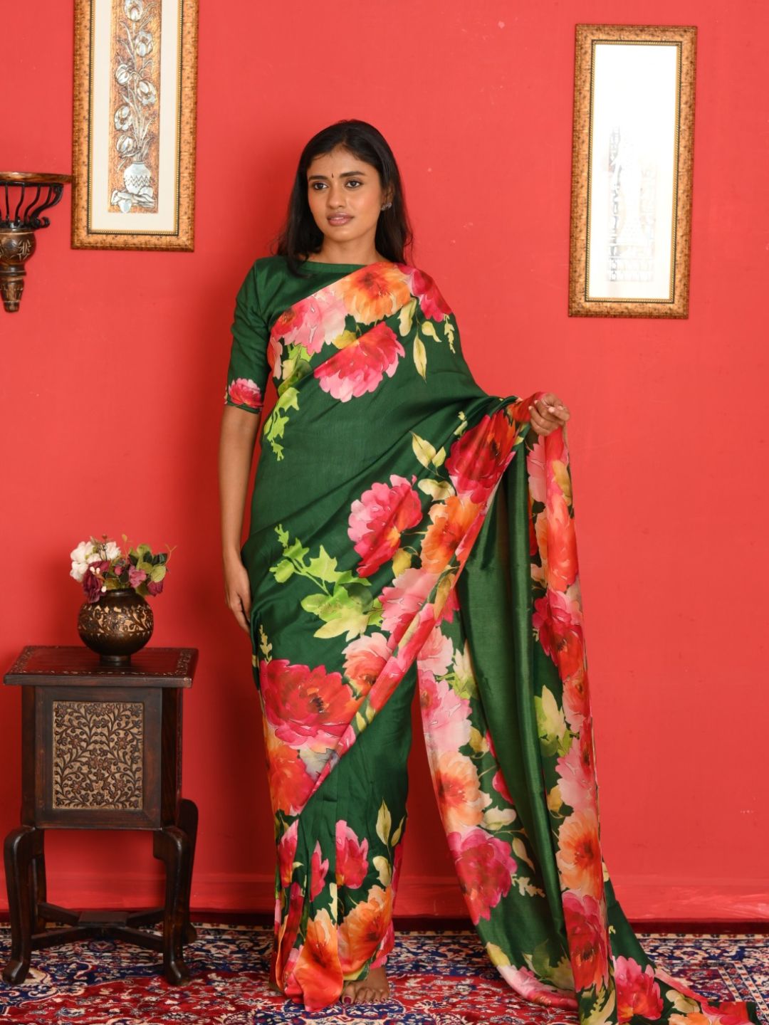 Green Floral Sarees