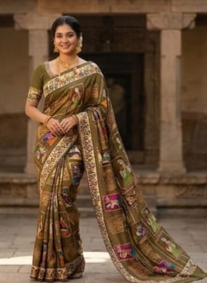 Heritage Olive Narrative Saree
