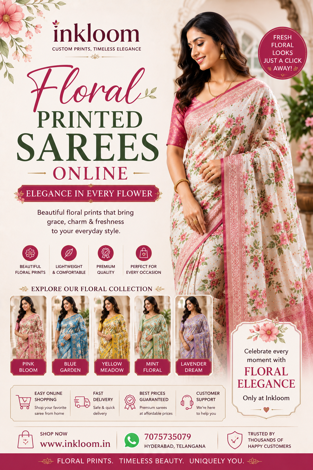 Floral Printed Sarees Online