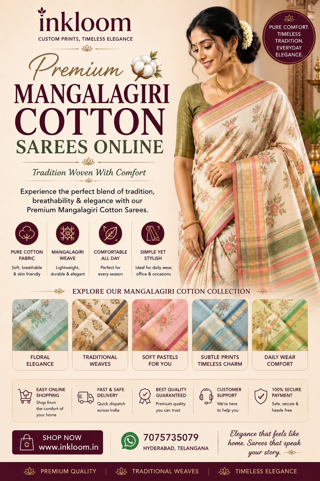 Premium Mangalagiri Cotton Sarees Online